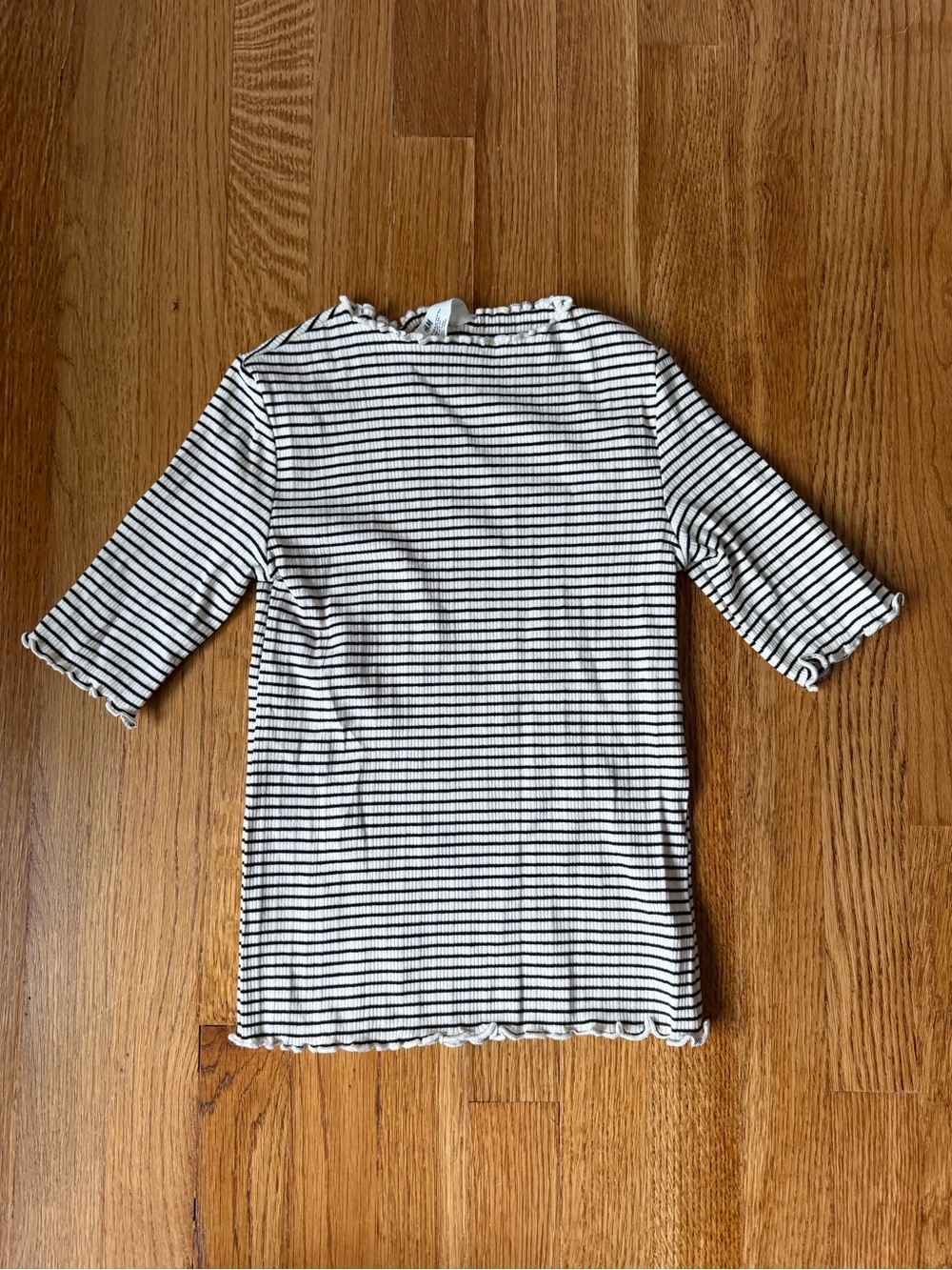 Girls H&M Black & White Striped Ruffle-Edge Short Sleeve Tee, Size 8/10, NWT